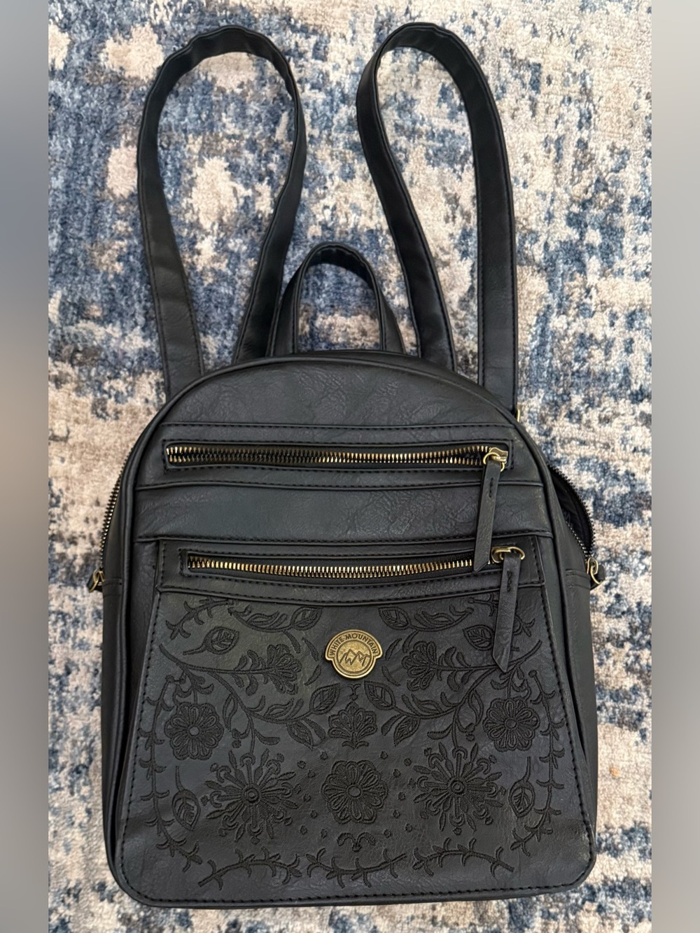 White Mountain Embroidered Faux Leather Mini Backpack. $35